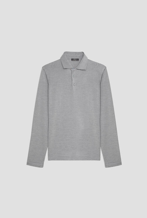 Knit polo with shirt collar Pearl grey